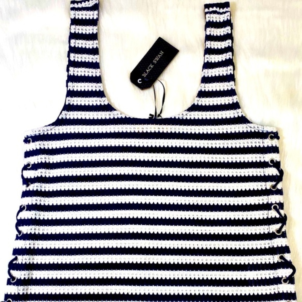 Laceup Cutout Tank Top Lace Up Sides Knit Striped - Picture 9 of 12